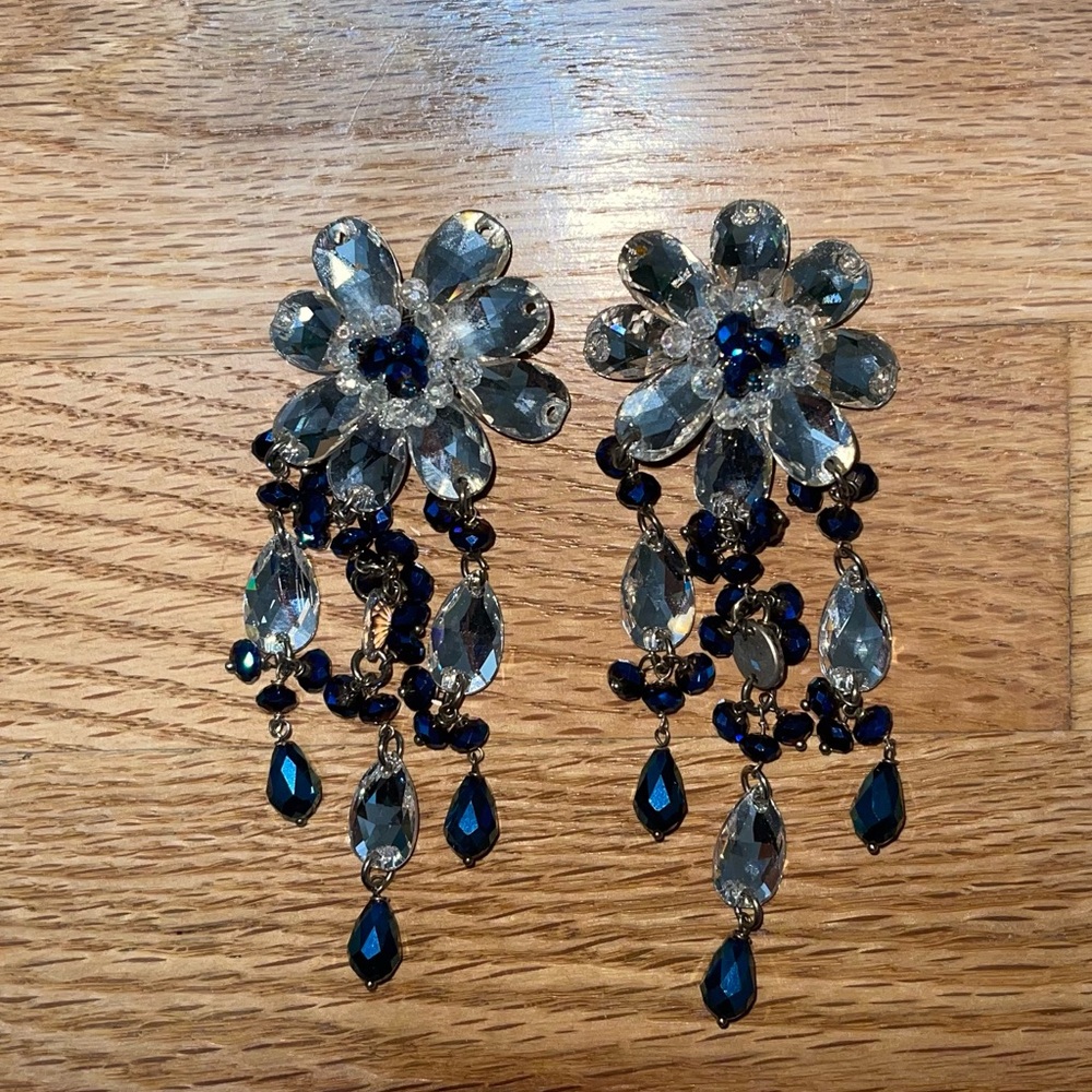 Handmade Dazzling Crystal and Navy Drop Earrings